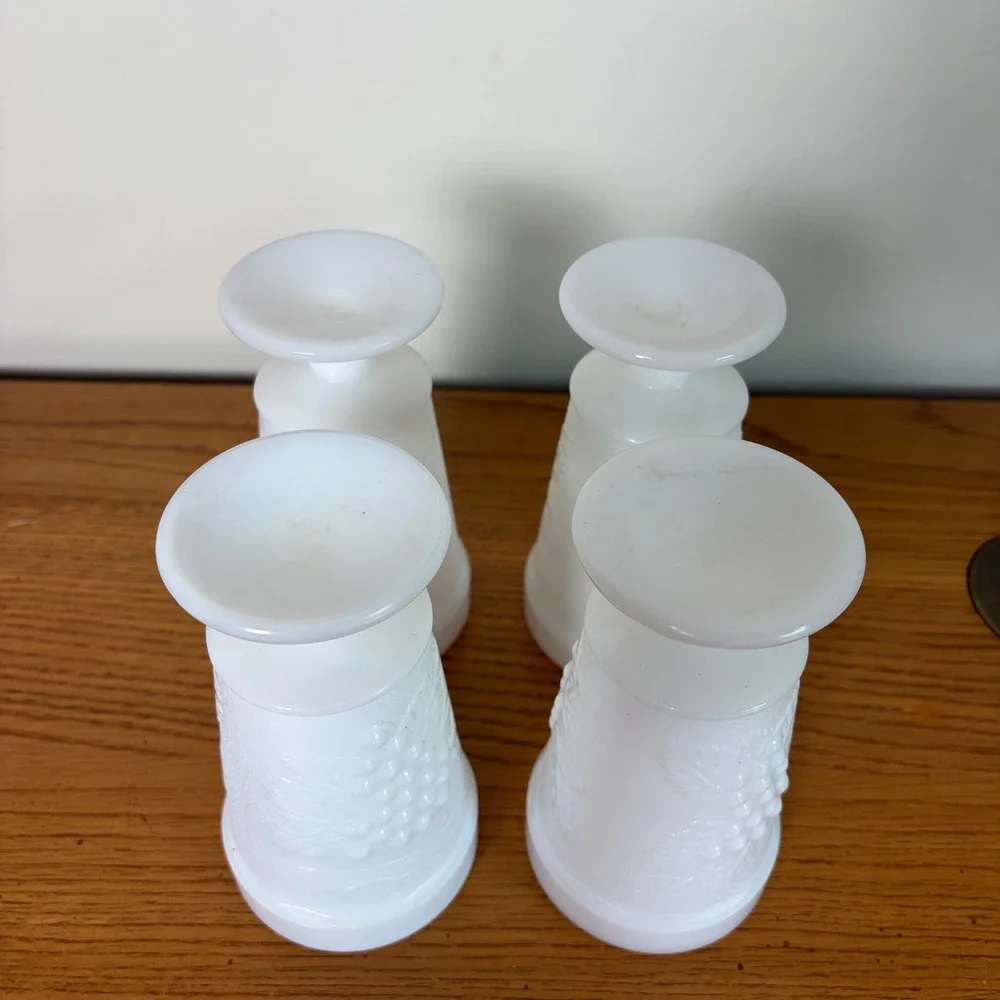 Vintage Westmoreland Milk Glass Paneled Grape Footed Goblets Set of 4 White MCM